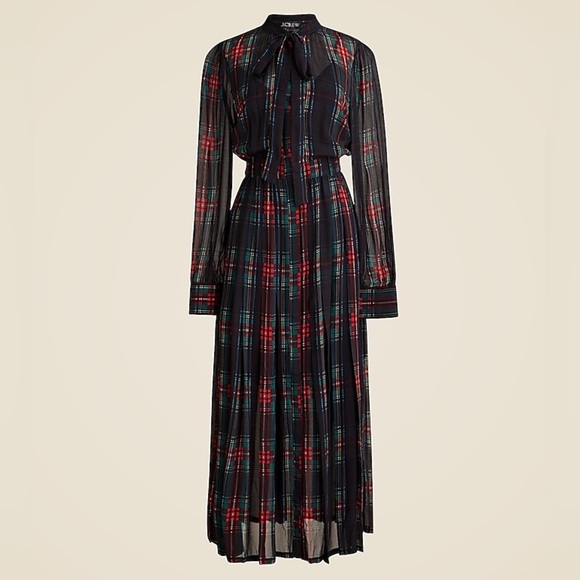 J. Crew Tie-neck dress in Stewart tartan viscose chiffon Size Small NWT - Picture 1 of 12